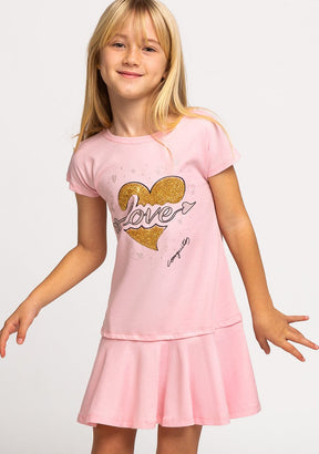 CONGUITOS TEXTIL Clothing Girl's Pink Heart Sequins Dress