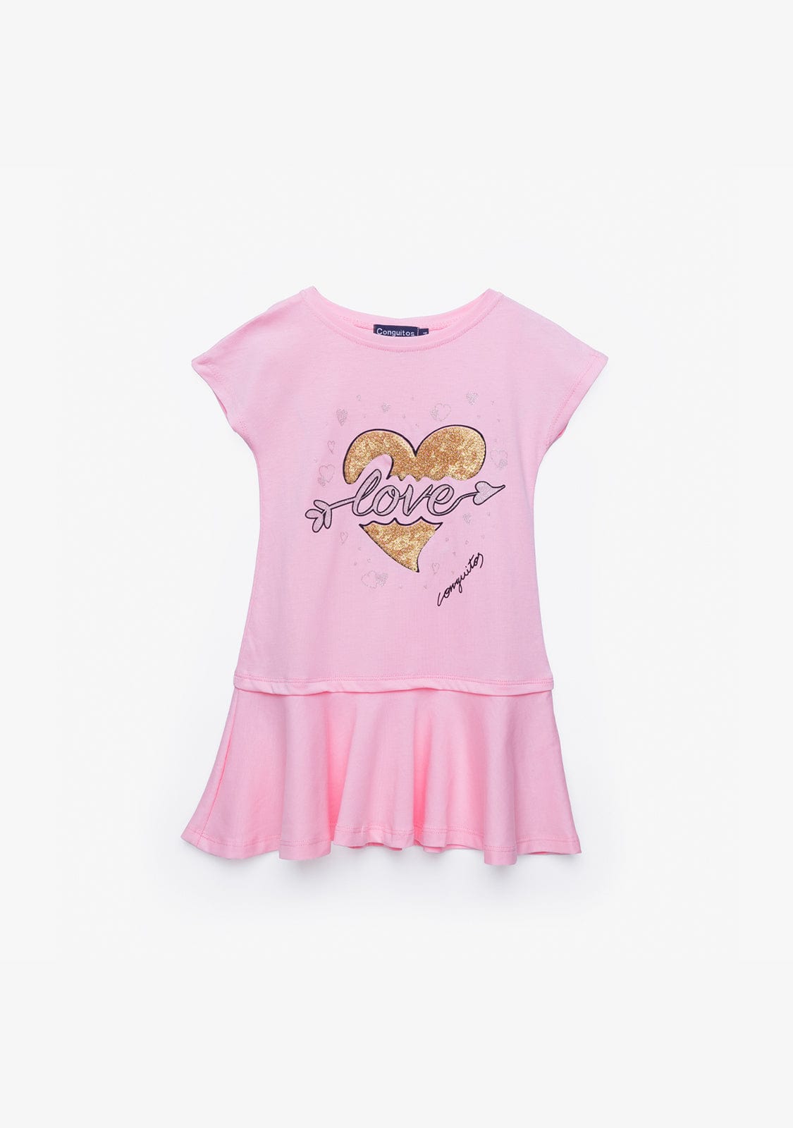 CONGUITOS TEXTIL Clothing Girl's Pink Heart Sequins Dress