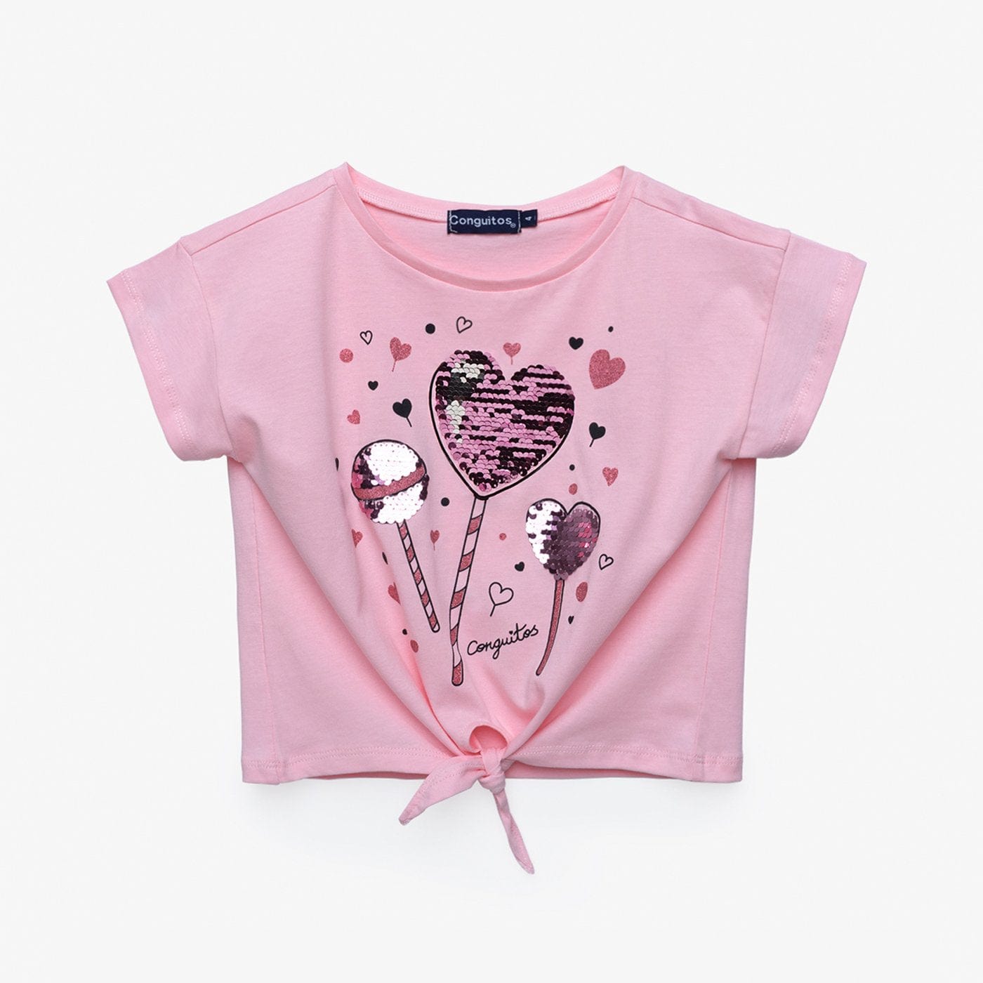 CONGUITOS TEXTIL Clothing Girl's Pink Knotted T-Shirt