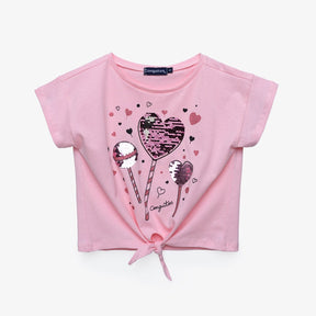 CONGUITOS TEXTIL Clothing Girl's Pink Knotted T-Shirt