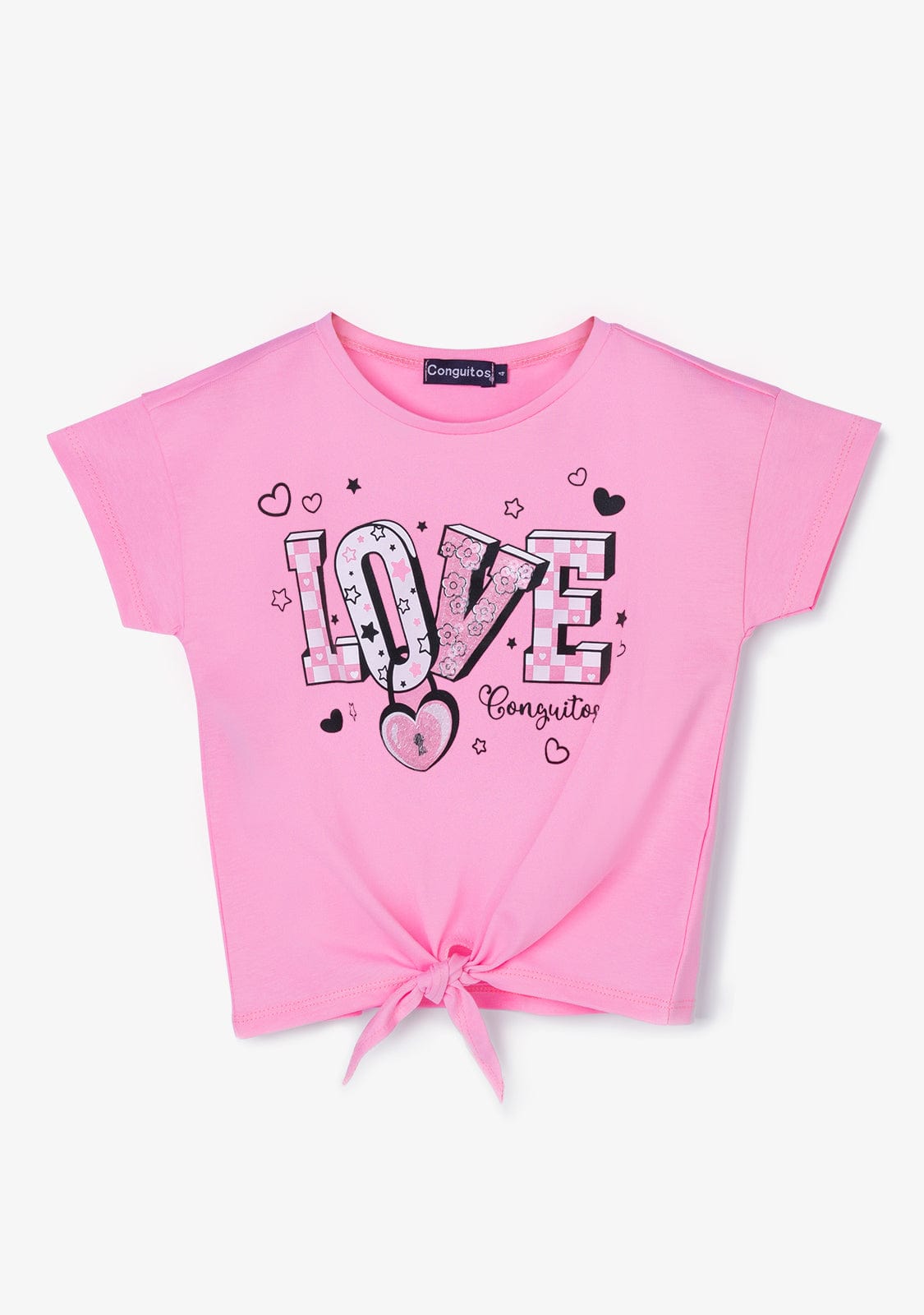 CONGUITOS TEXTIL Clothing Girl´s Pink Love Knotted Print T-shirt