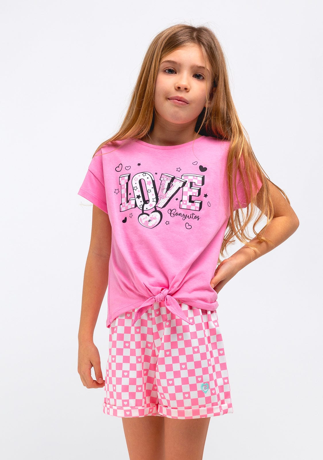 CONGUITOS TEXTIL Clothing Girl´s Pink Love Knotted Print T-shirt