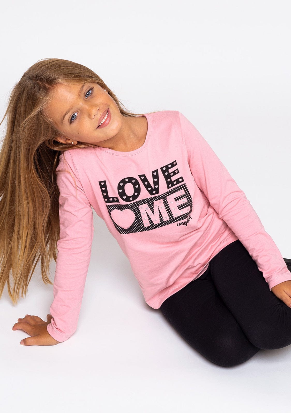 CONGUITOS TEXTIL Clothing Girl's Pink "Love Me" Shirt with Lights