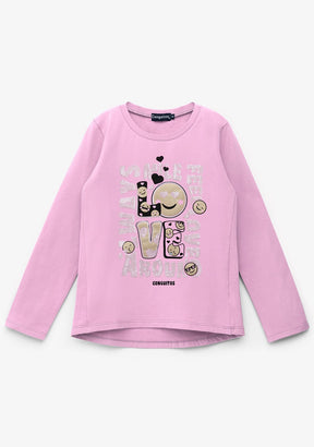 CONGUITOS TEXTIL Clothing Girl's Pink Love T-Shirt