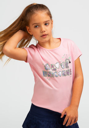 CONGUITOS TEXTIL Clothing Girl's Pink Love Unicorns T-Shirt
