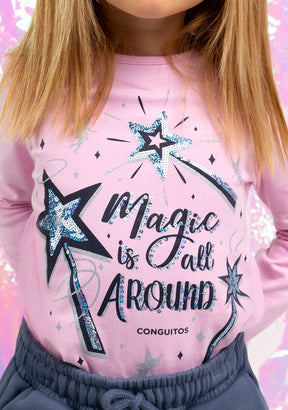 CONGUITOS TEXTIL Clothing Girl's Pink Magic Wand T-Shirt