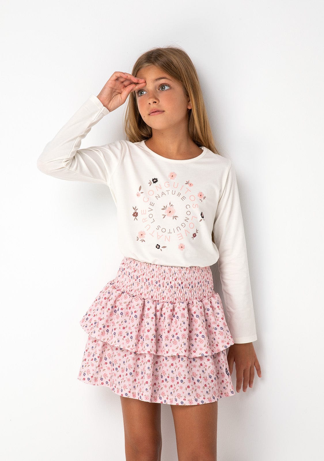 CONGUITOS TEXTIL Clothing Girl's Pink Print Flowers Skirt