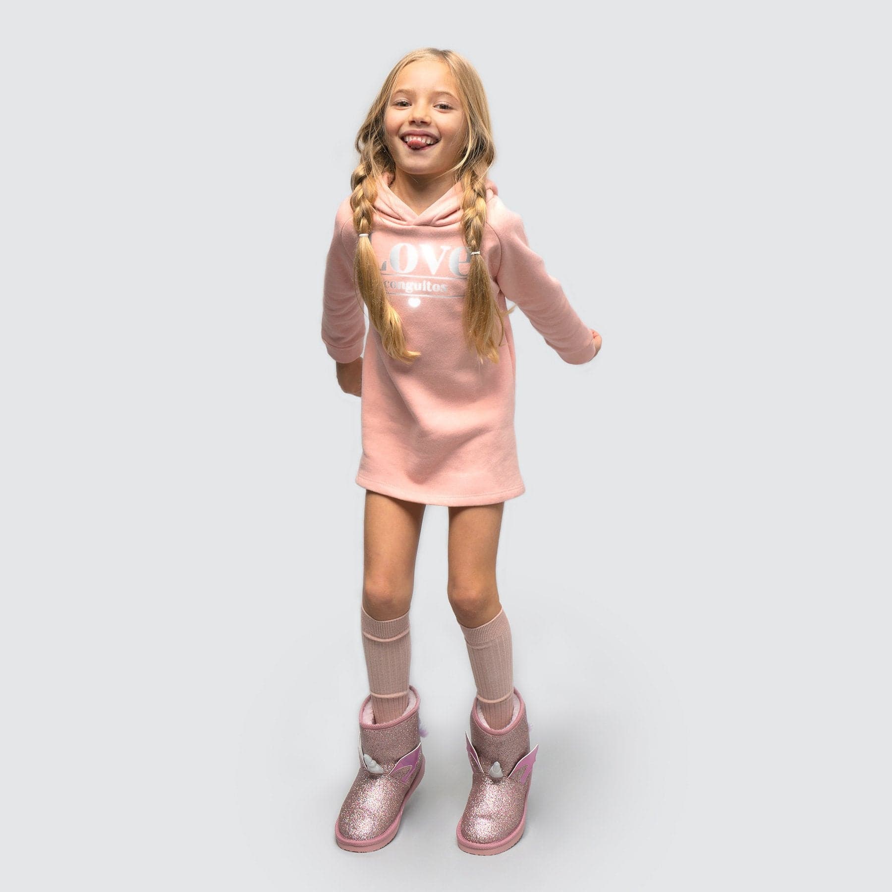 CONGUITOS TEXTIL Clothing Girl's Pink Reflectant Sweatshirt Dress