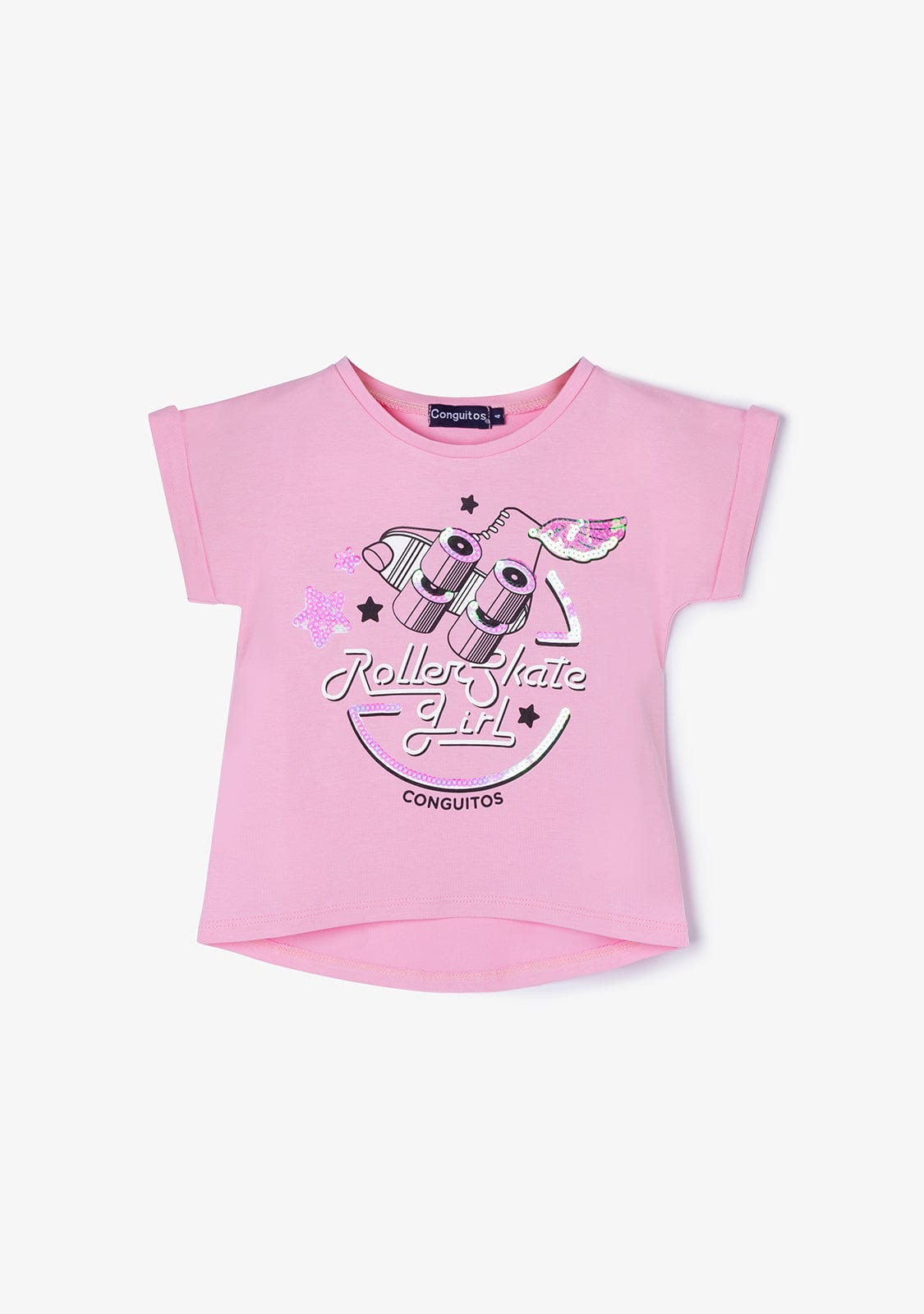 CONGUITOS TEXTIL Clothing Girl's Pink Roller Sequins T-shirt