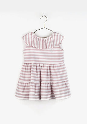 CONGUITOS TEXTIL Clothing Girl's Pink Ruffled Striped Dress