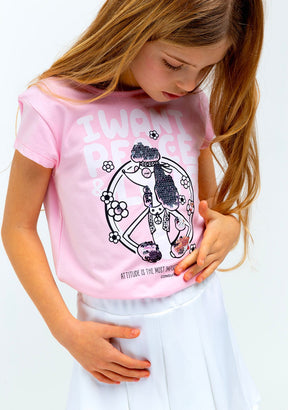 CONGUITOS TEXTIL Clothing Girl´s Pink Sequinned Puppy T-shirt