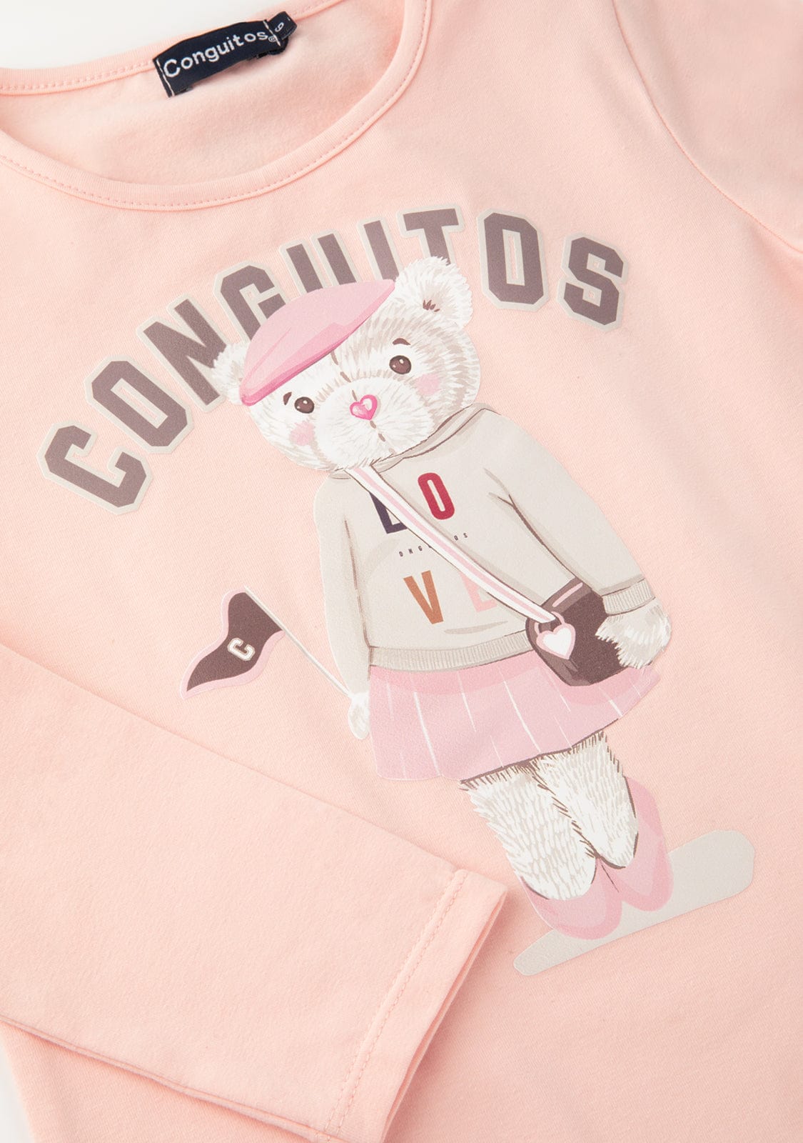 CONGUITOS TEXTIL Clothing Girl's Pink Teddy University T-Shirt