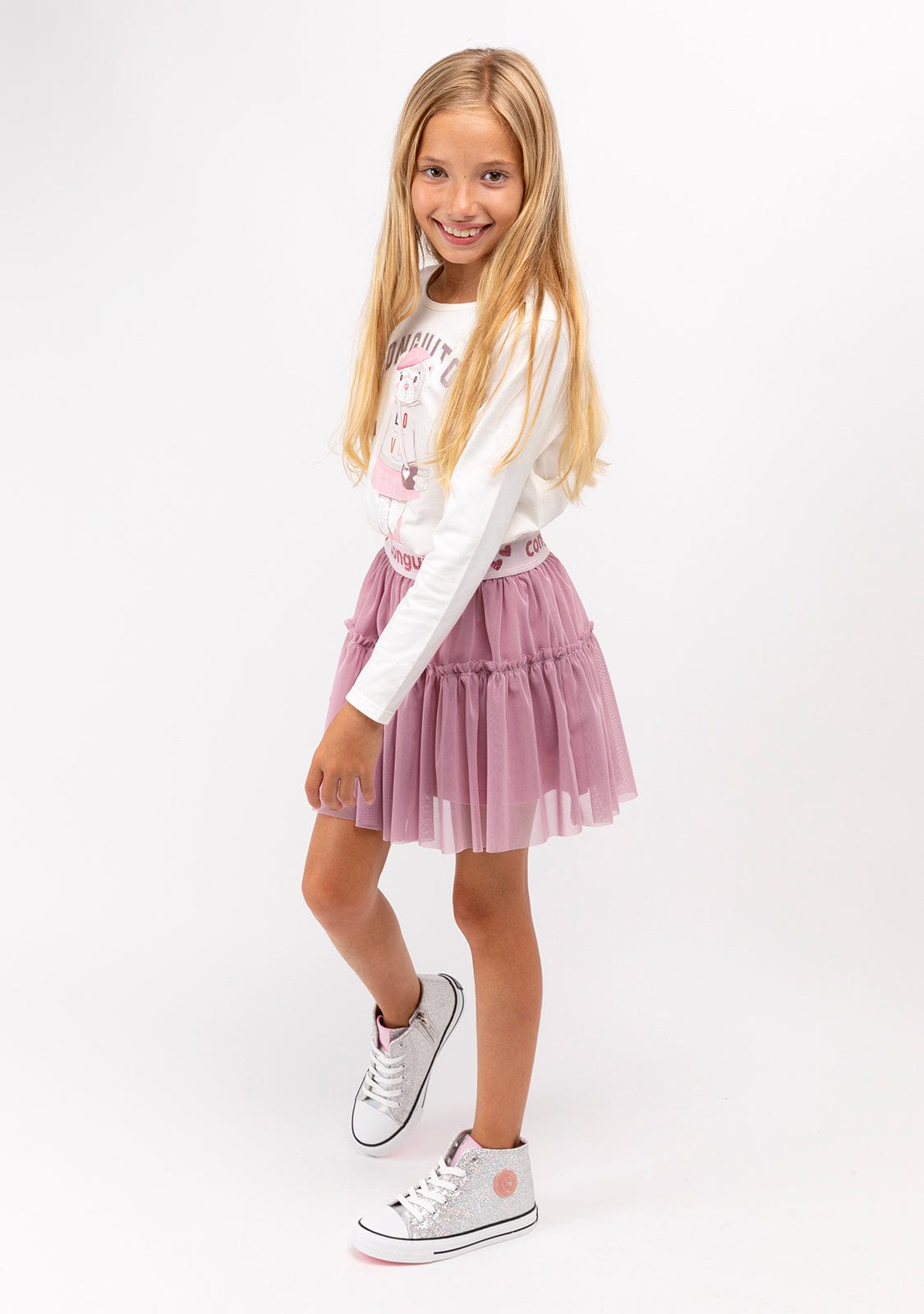 CONGUITOS TEXTIL Clothing Girl's Pink Tulle Conguitos Skirt