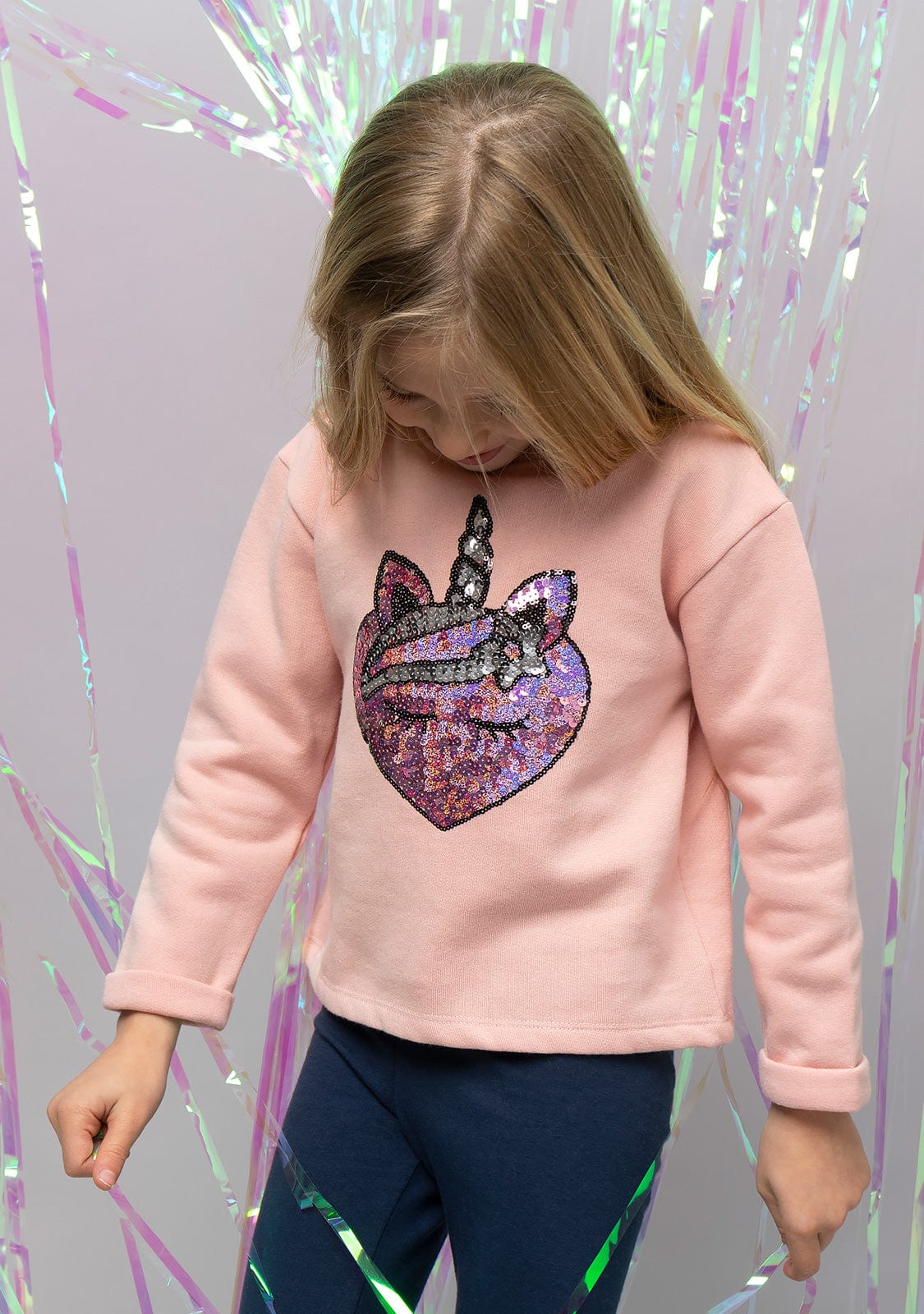CONGUITOS TEXTIL Clothing Girl's Pink Unicorn Sequins Sweatshirt
