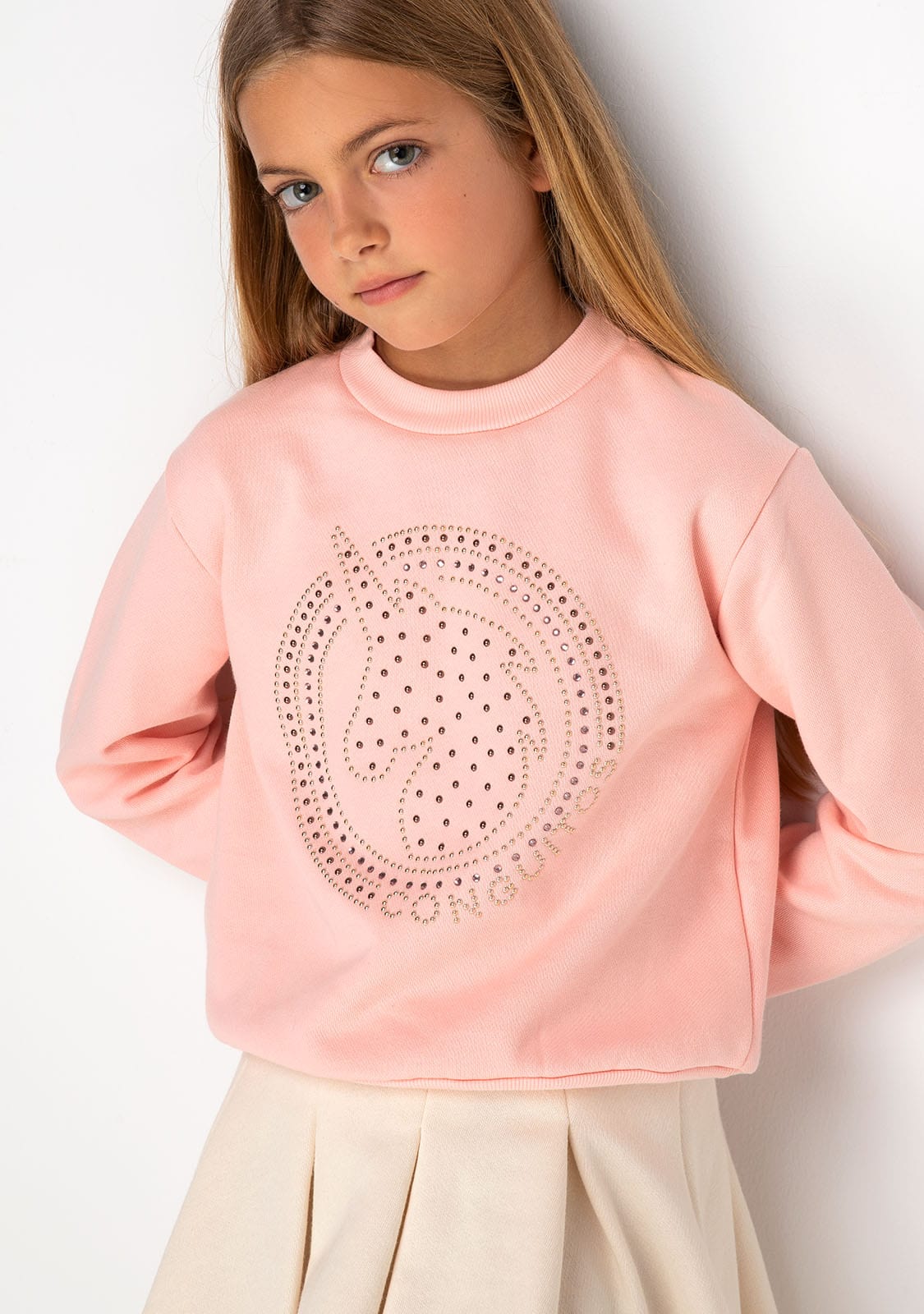 CONGUITOS TEXTIL Clothing Girl's Pink Unicorn Strass Sweatshirt