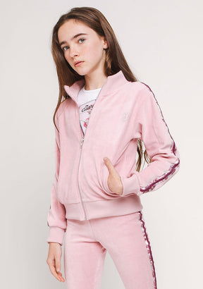 CONGUITOS TEXTIL Clothing Girl's Pink Velvet Tracksuit Jacket