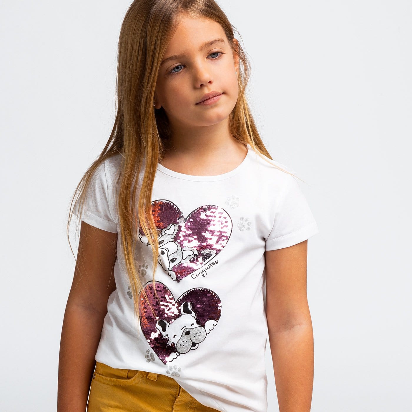 CONGUITOS TEXTIL Clothing Girl's Puppies Reversible Sequins T-Shirt