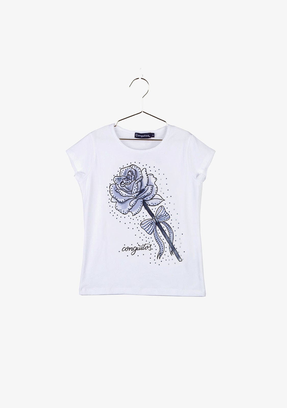 CONGUITOS TEXTIL Clothing Girl's "Rose" Light Blue Strass T-Shirt
