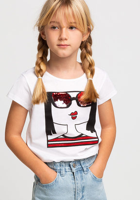 CONGUITOS TEXTIL Clothing Girl's Sunglasses Sequins T-Shirt