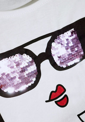 CONGUITOS TEXTIL Clothing Girl's Sunglasses Sequins T-Shirt