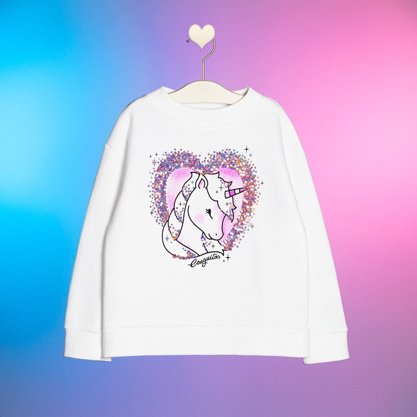 CONGUITOS TEXTIL Clothing Girl's Unicorn Heart Sweatshirt