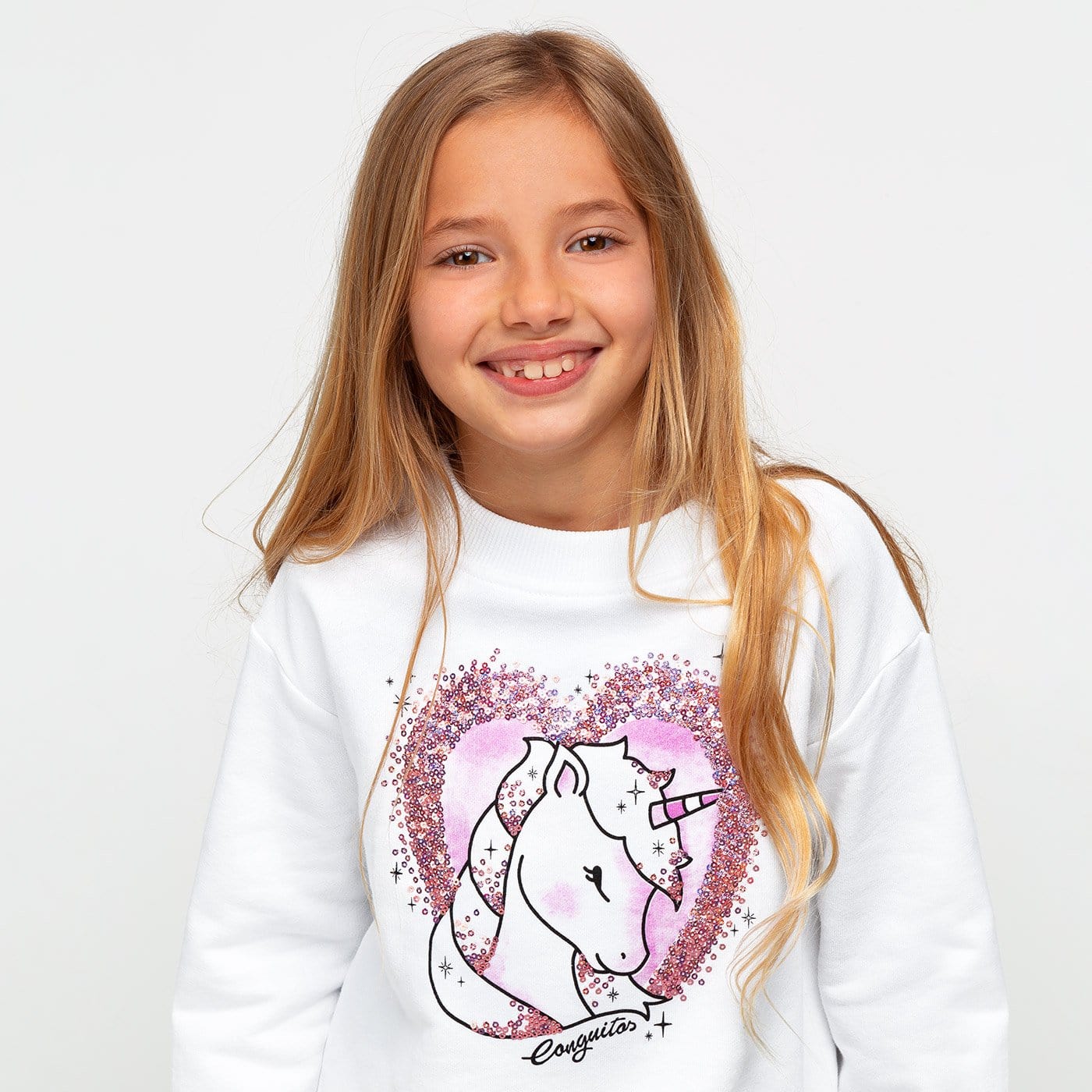 CONGUITOS TEXTIL Clothing Girl's Unicorn Heart Sweatshirt