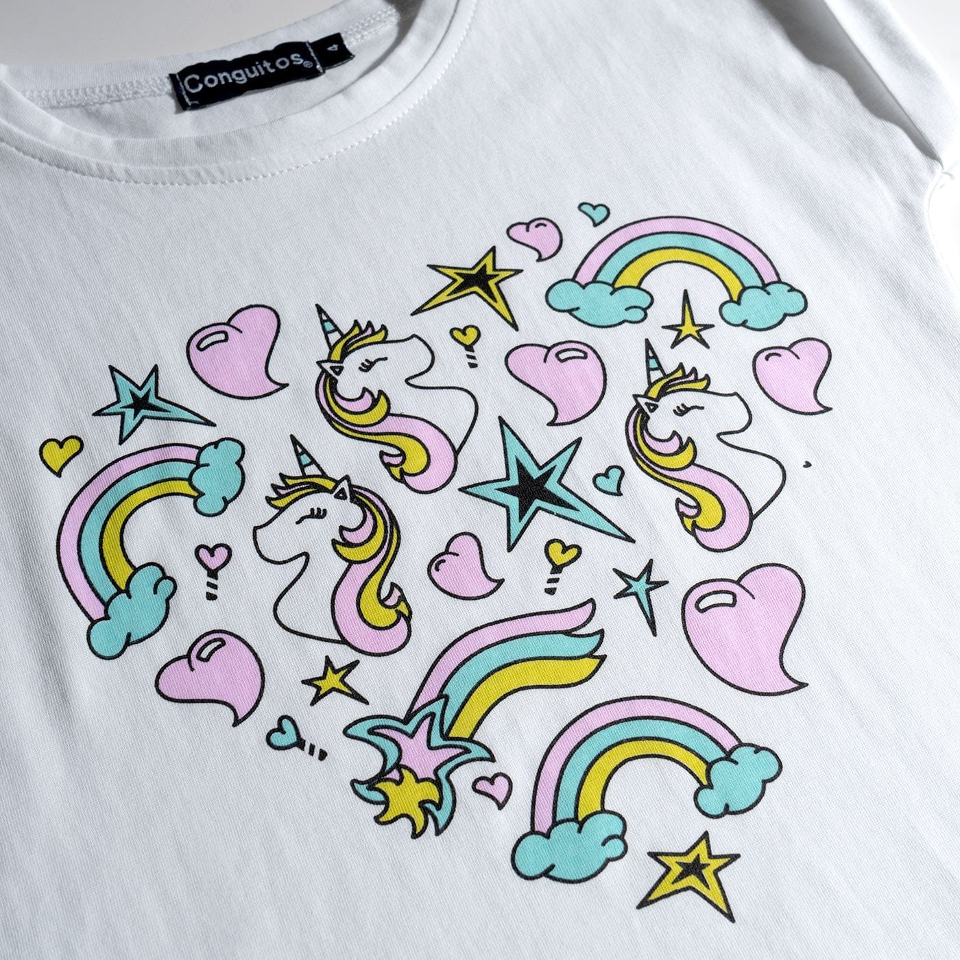CONGUITOS TEXTIL Clothing Girl's Unicorn Hearts T-Shirt