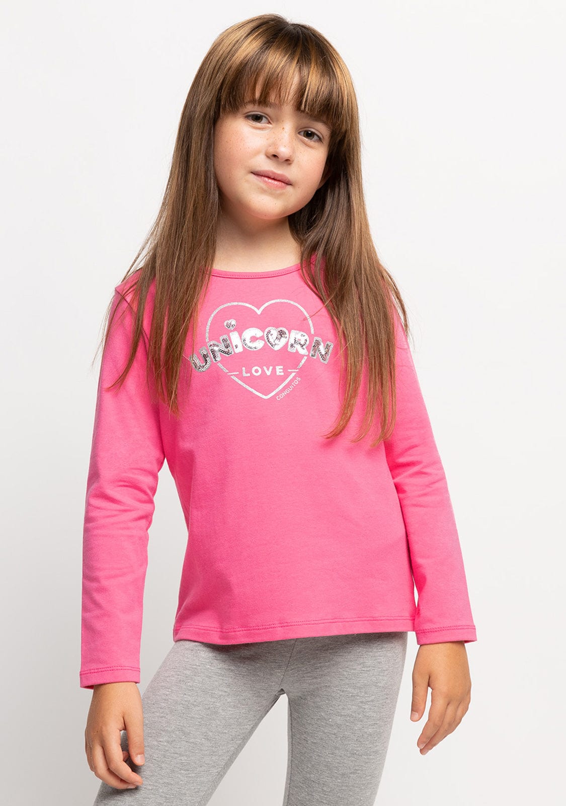 CONGUITOS TEXTIL Clothing Girl's Unicorn Love Fuchsia Shirt