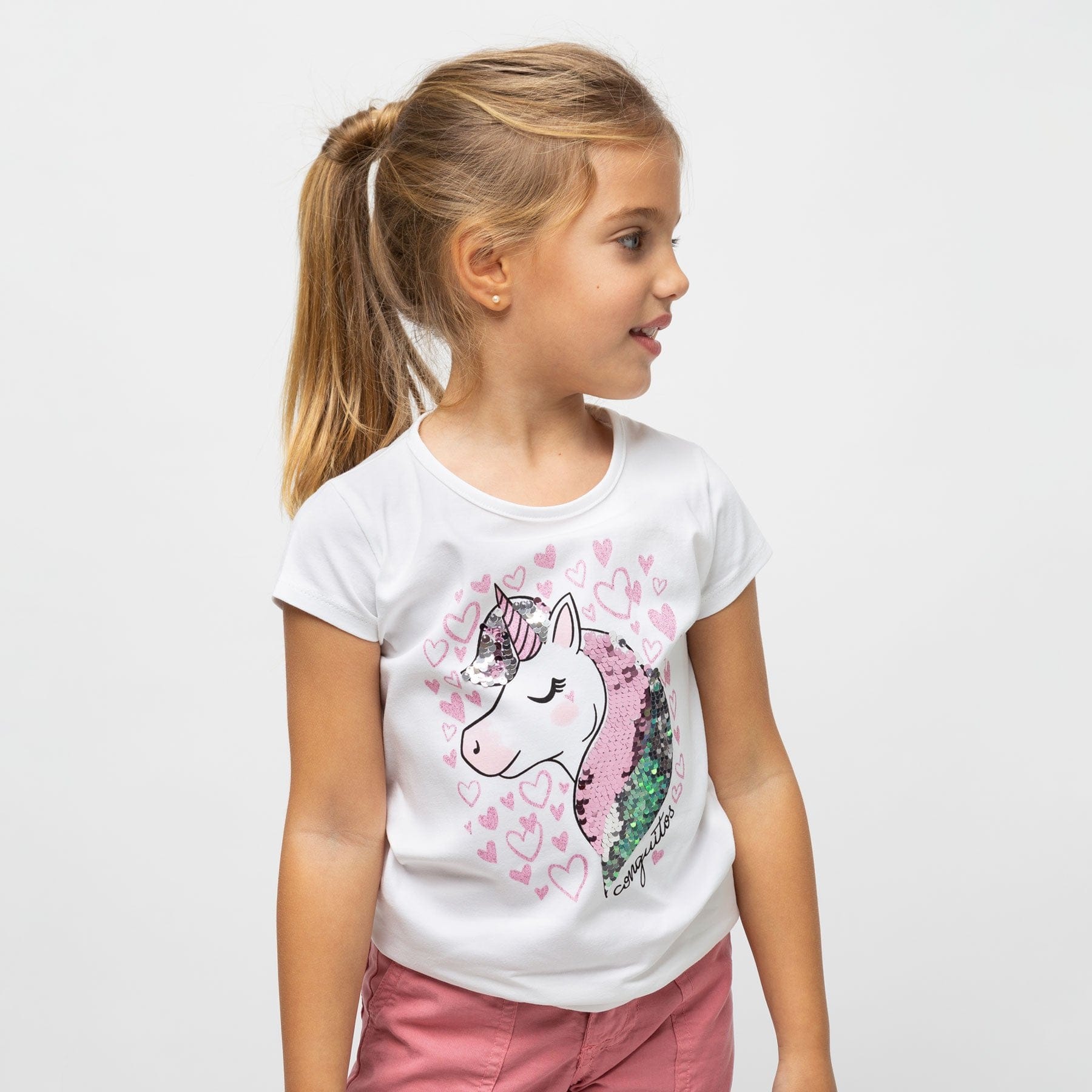 CONGUITOS TEXTIL Clothing Girl's "Unicorn" Reversible Sequins T-shirt V.1