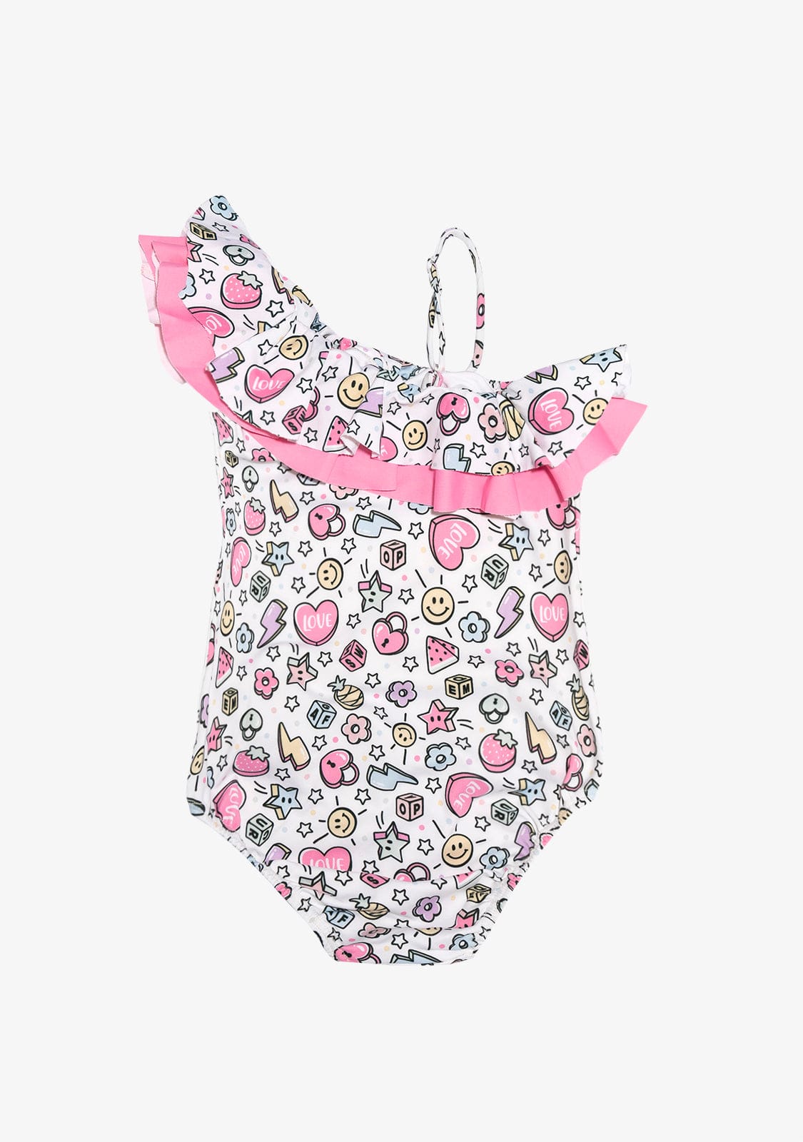 CONGUITOS TEXTIL Clothing Girl´s White Colored Beads Print with Scrunchie Swimsuit