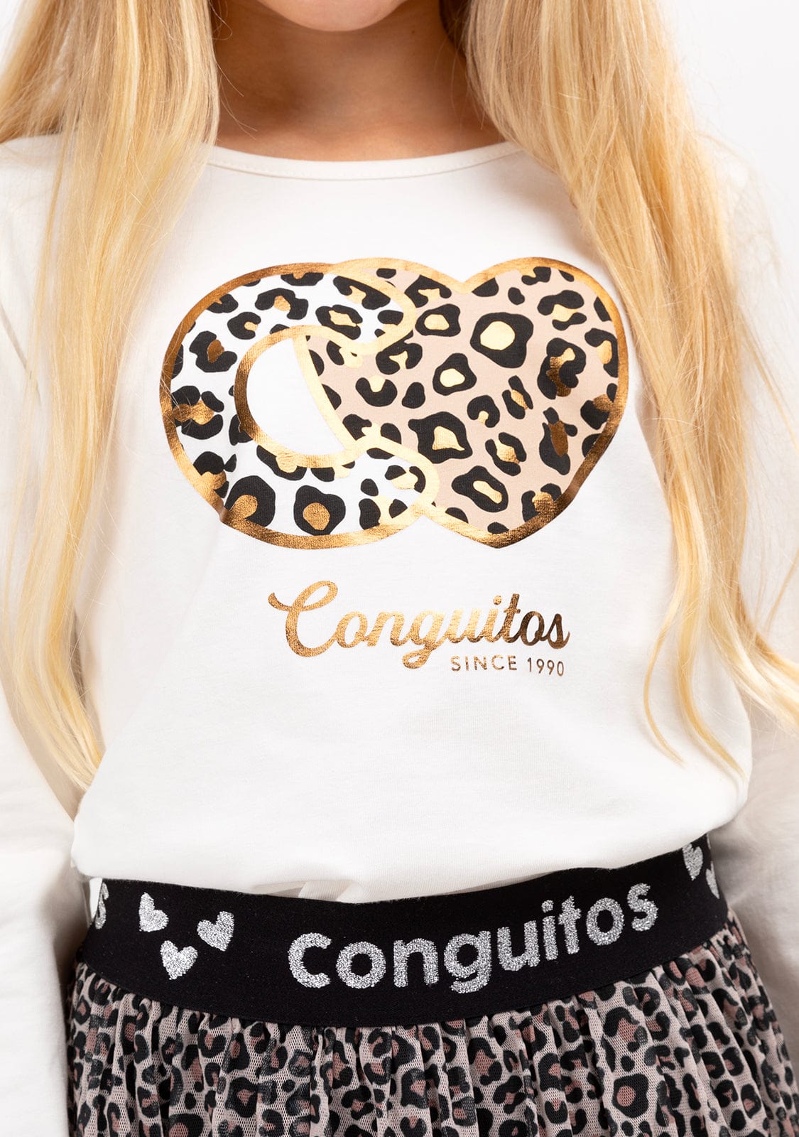 CONGUITOS TEXTIL Clothing Girl's White Conguitos Leopard T-Shirt