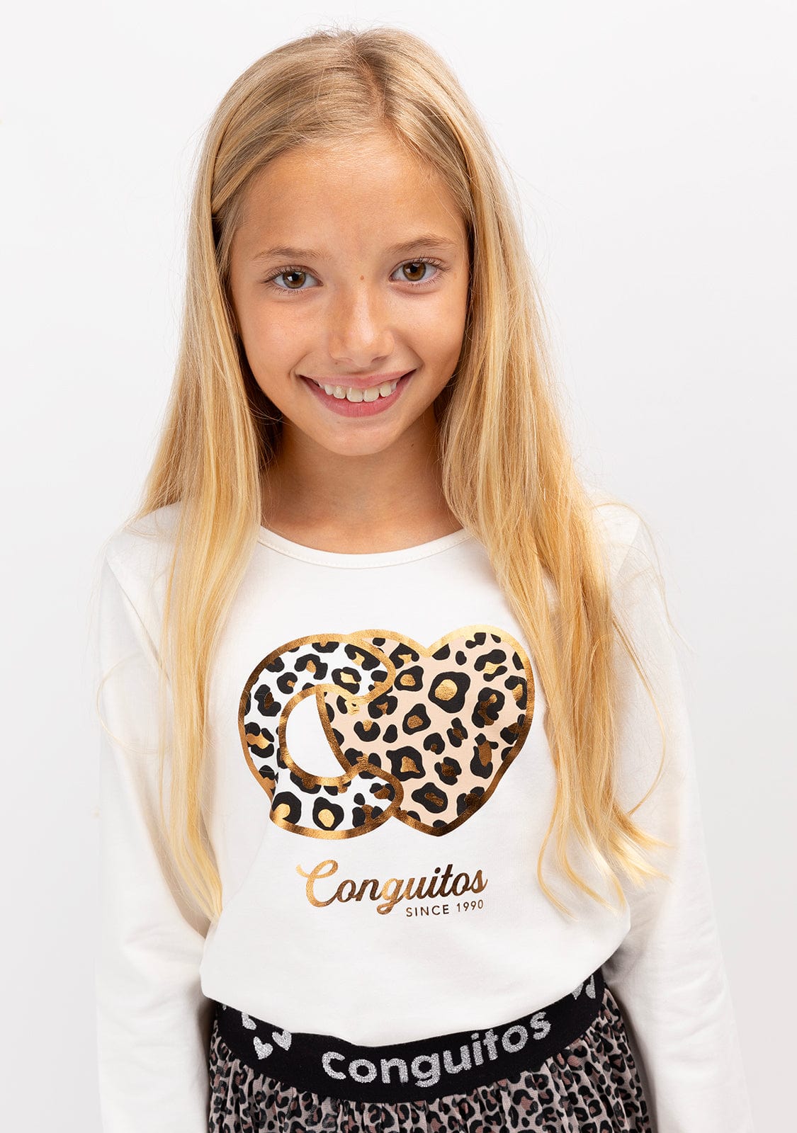 CONGUITOS TEXTIL Clothing Girl's White Conguitos Leopard T-Shirt