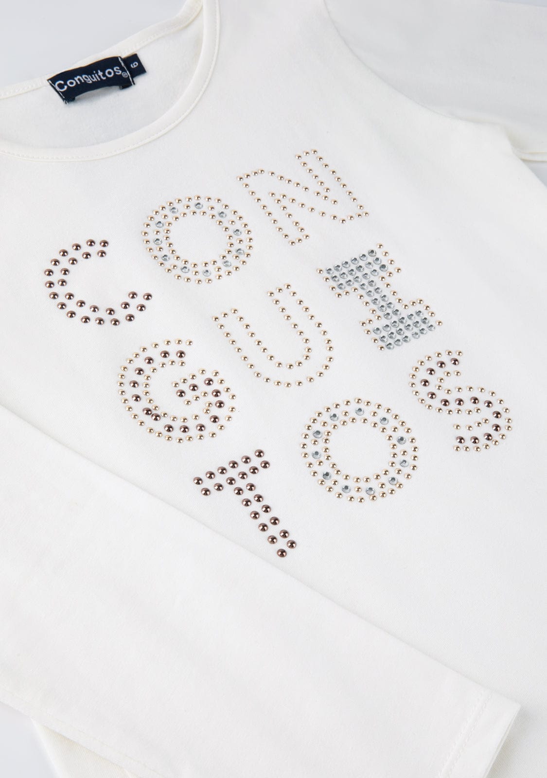 CONGUITOS TEXTIL Clothing Girl's White Conguitos Strass T-Shirt