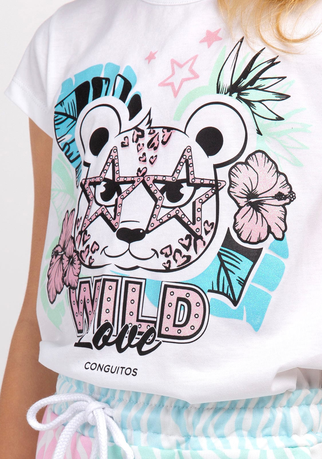 CONGUITOS TEXTIL Clothing Girl´s White Glitter Leopard T-shirt