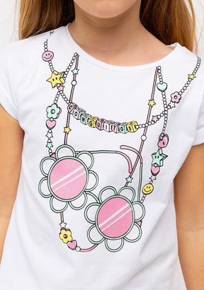CONGUITOS TEXTIL Clothing Girl´s White Glitter Necklace T-shirt