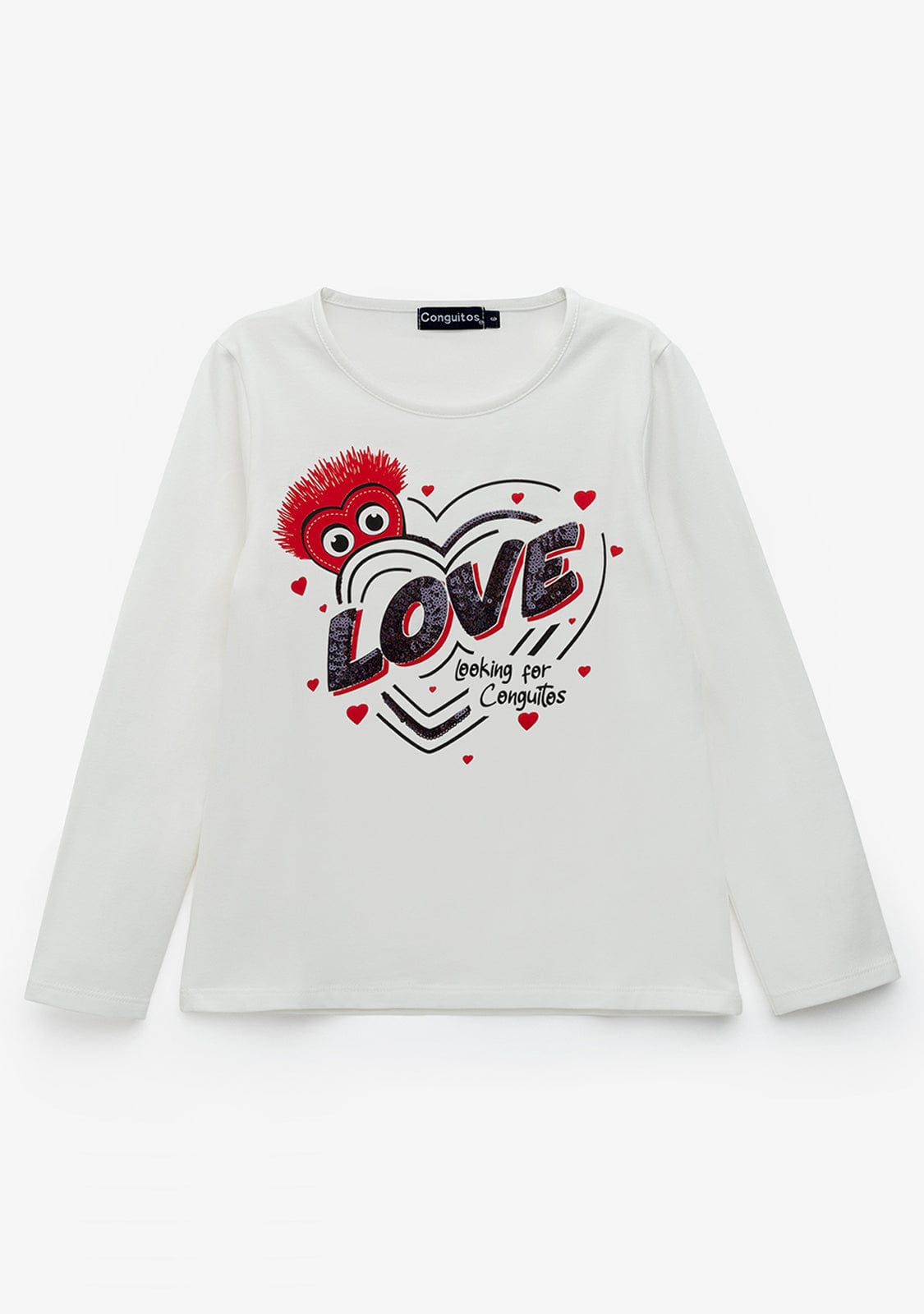 CONGUITOS TEXTIL Clothing Girl's White Heart of Love T-Shirt