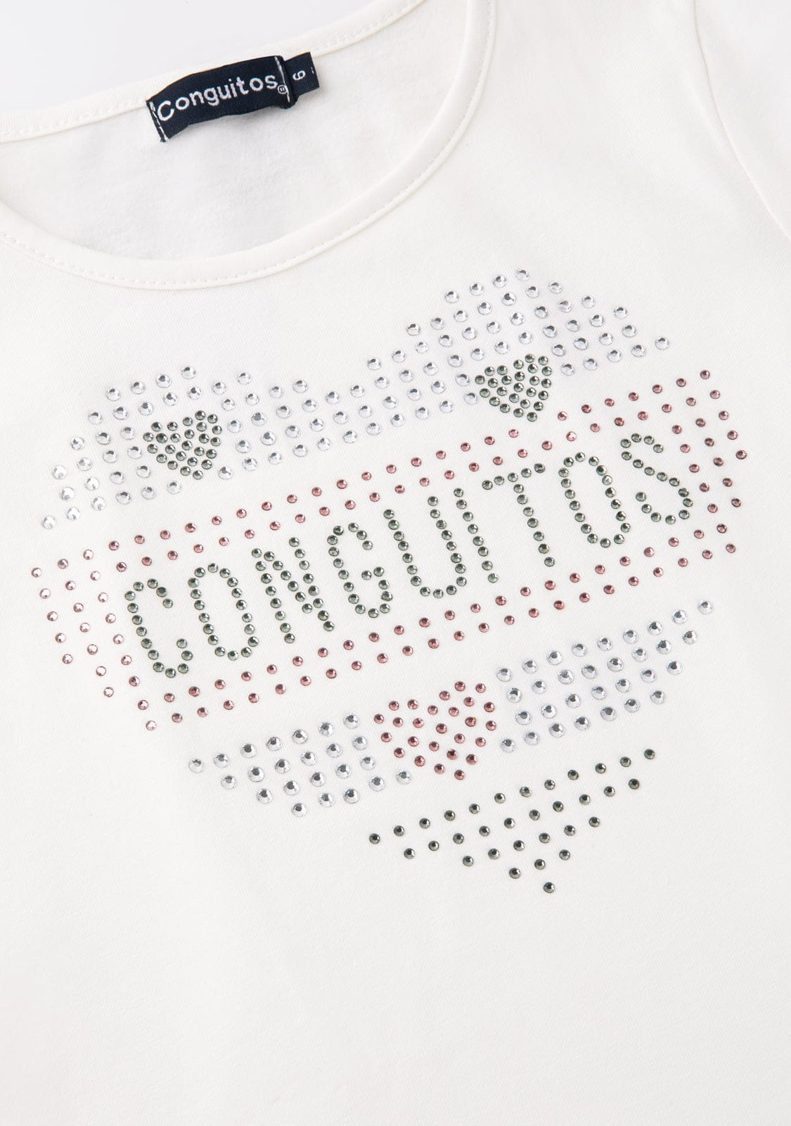 CONGUITOS TEXTIL Clothing Girl's White Heart Strass T-Shirt