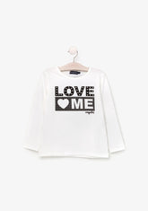 CONGUITOS TEXTIL Clothing Girl's White "Love Me" Shirt with Lights