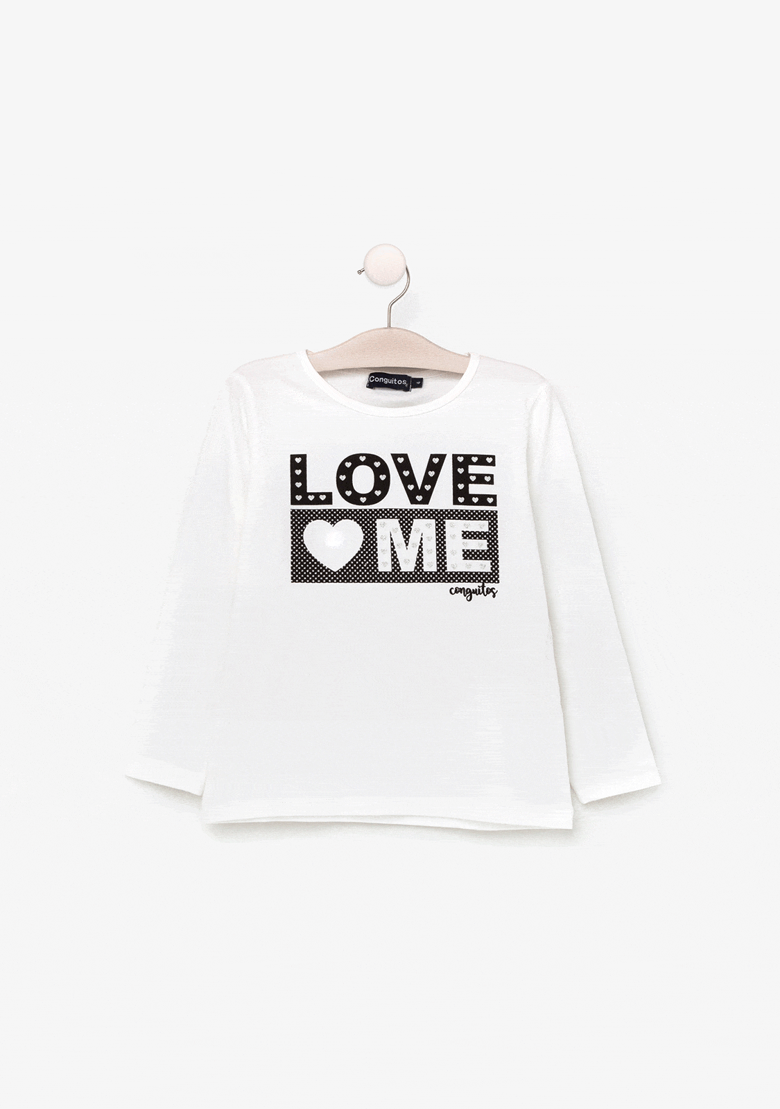 CONGUITOS TEXTIL Clothing Girl's White "Love Me" Shirt with Lights