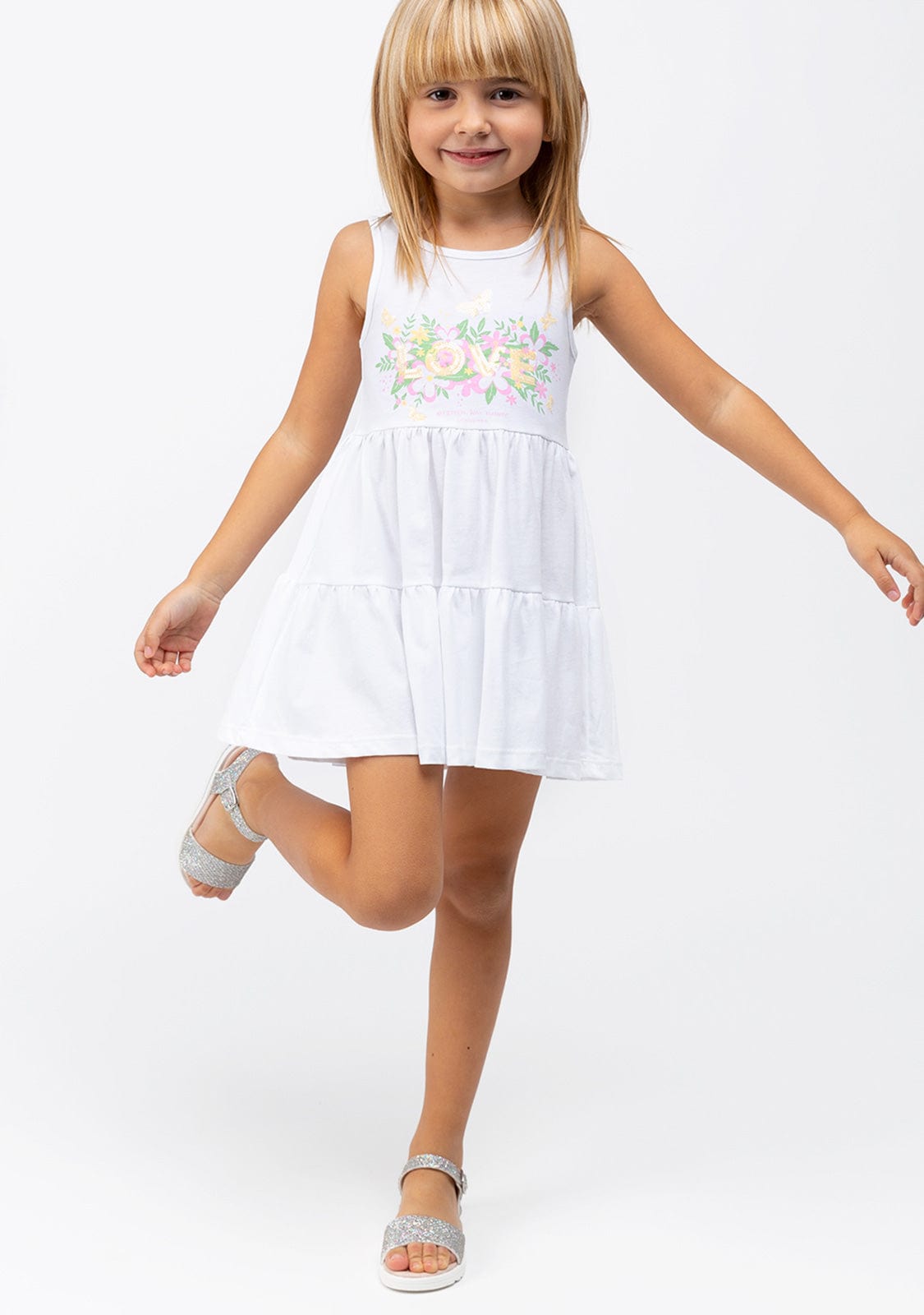 CONGUITOS TEXTIL Clothing Girl's White Love Nature Ruffled Dress