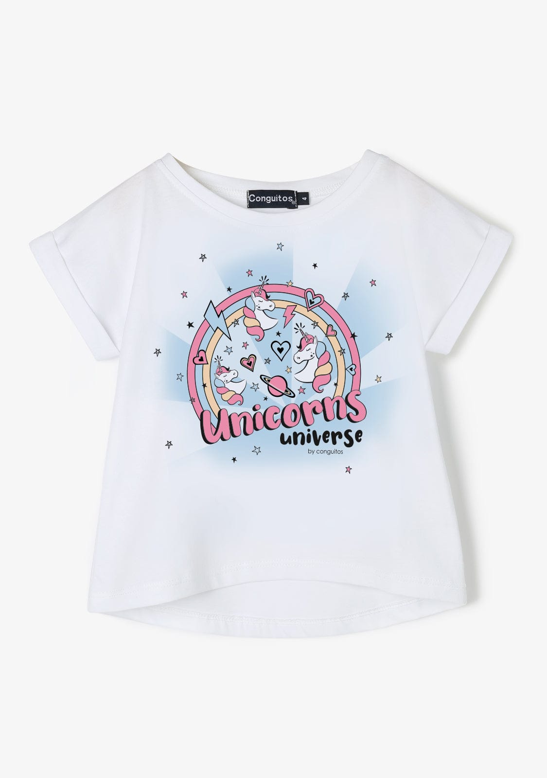 CONGUITOS TEXTIL Clothing Girl´s White Print Unicorn Solar Reactive T-shirt