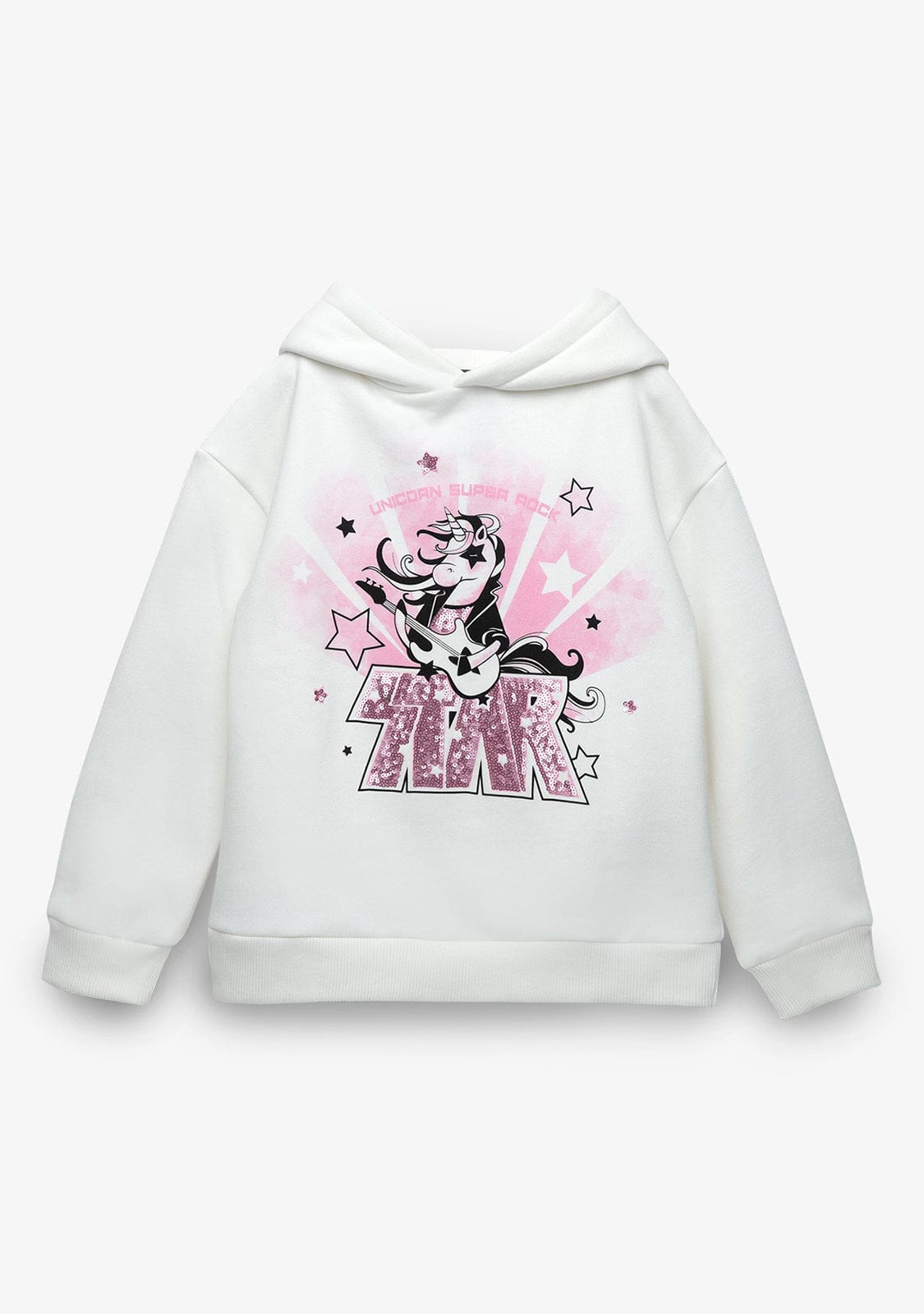 CONGUITOS TEXTIL Clothing Girl's White Rock Unicorn Hoodie