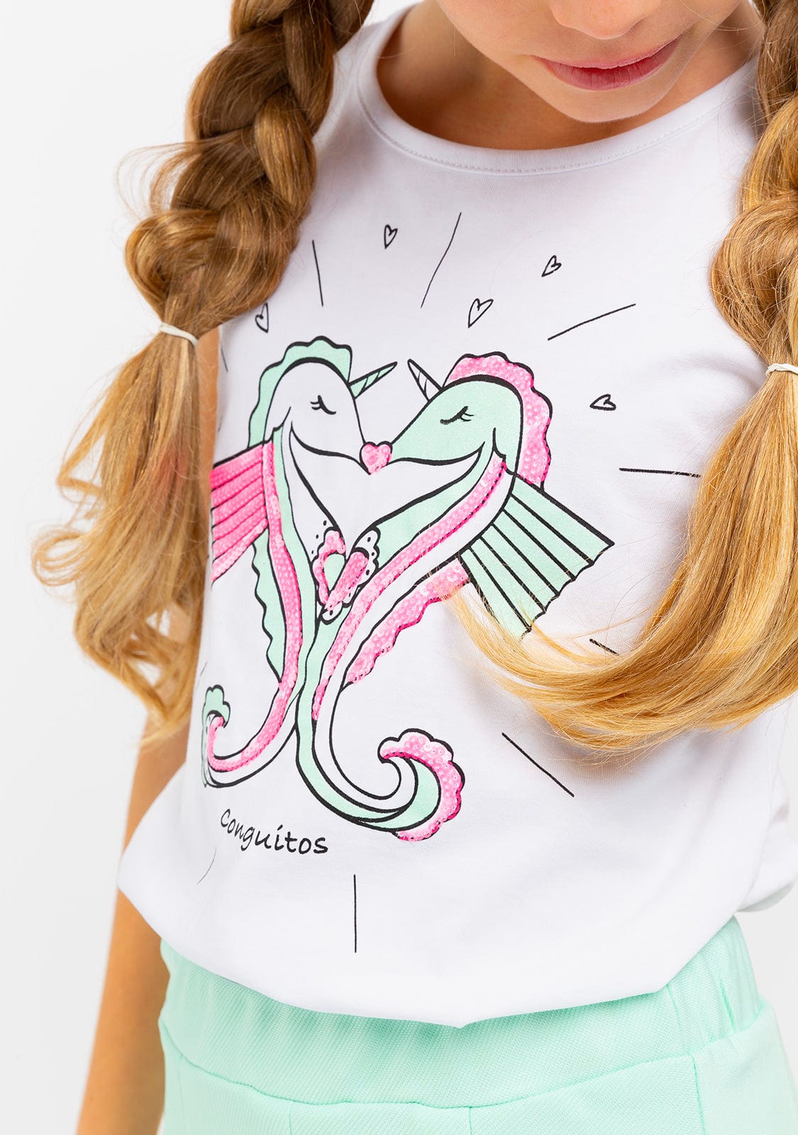 CONGUITOS TEXTIL Clothing Girl´s White Seahorse Print Top