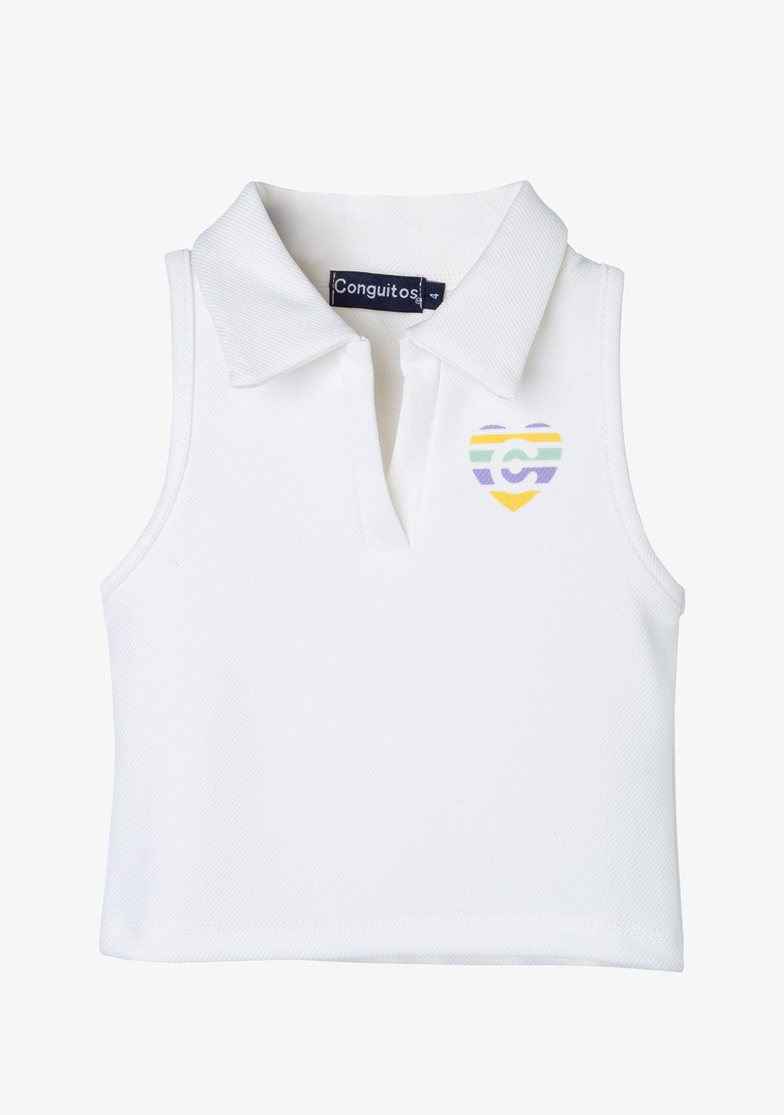 CONGUITOS TEXTIL Clothing Girl's White Sleeveless Polo T-shirt
