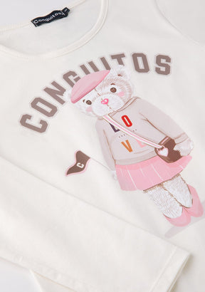 CONGUITOS TEXTIL Clothing Girl's White Teddy University T-Shirt