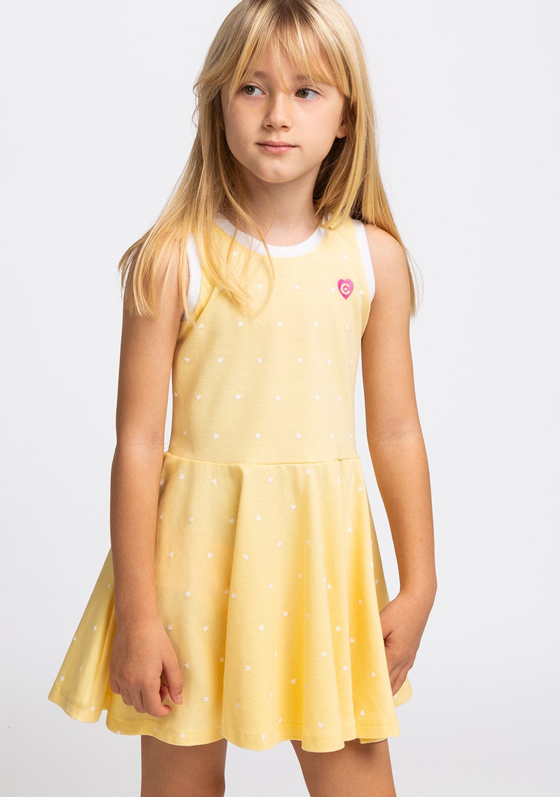 CONGUITOS TEXTIL Clothing Girl's Yellow Hearts Skater Dress
