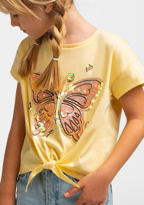 CONGUITOS TEXTIL Clothing Girl's Yellow Knotted T-Shirt