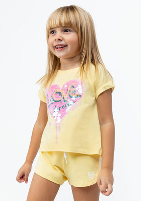 CONGUITOS TEXTIL Clothing Girl's Yellow Love Sequins T-shirt
