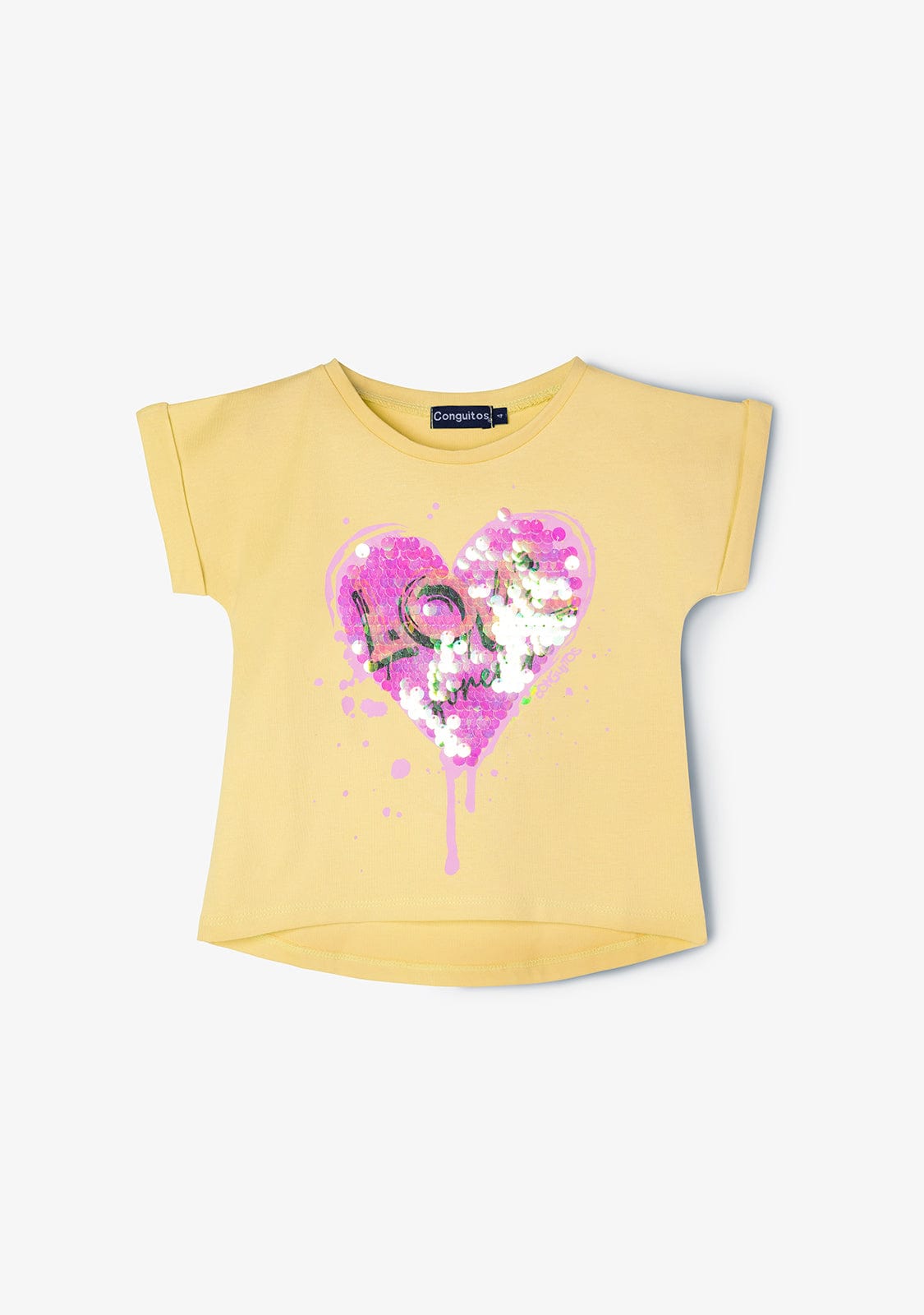 CONGUITOS TEXTIL Clothing Girl's Yellow Love Sequins T-shirt