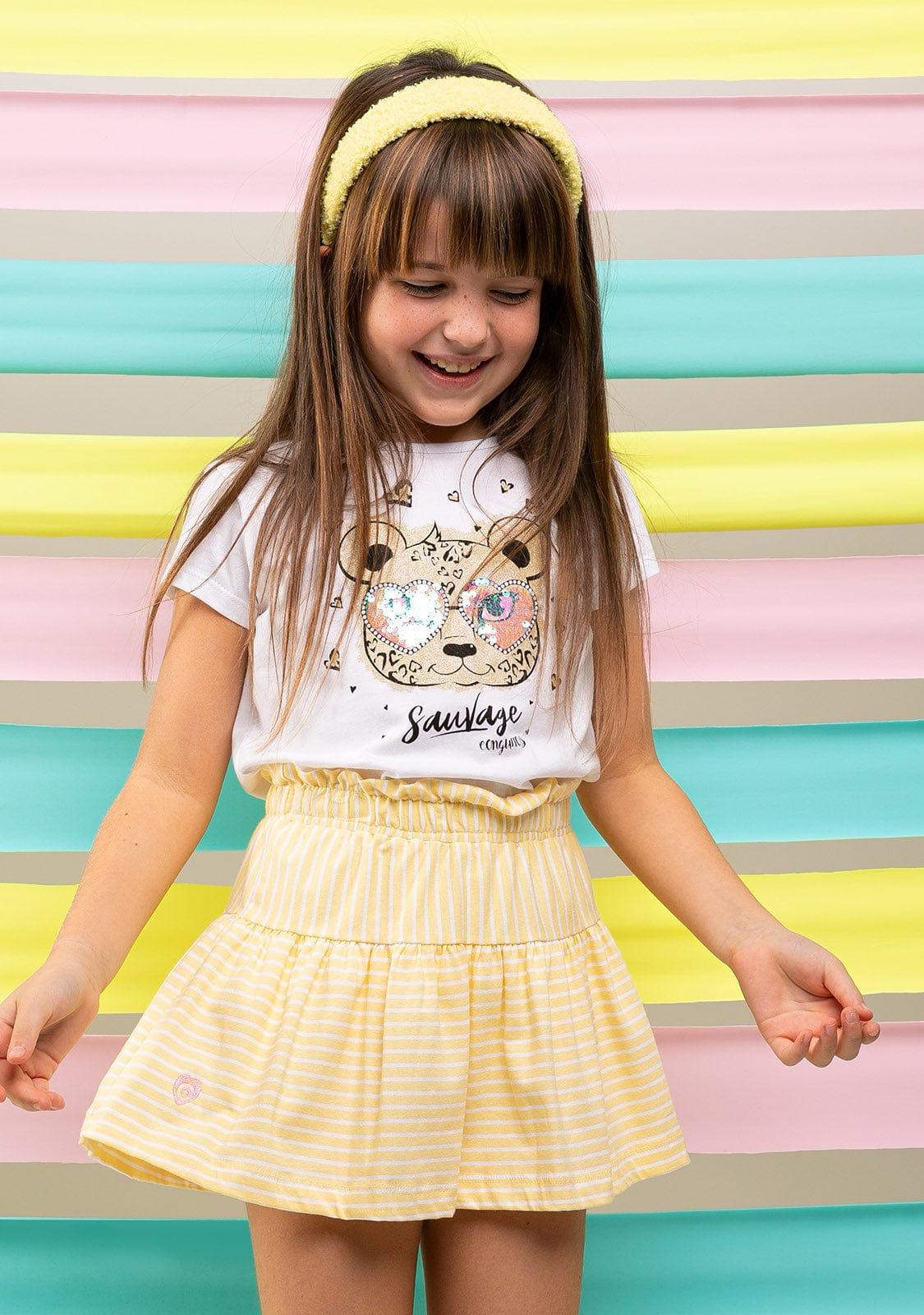 CONGUITOS TEXTIL Clothing Girl's Yellow Stripes Logo Skirt